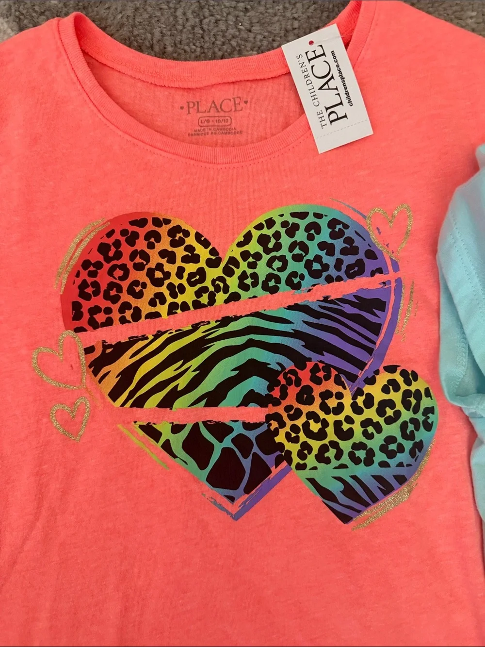 Children’s Place Girls Graphic Tees - Neon Coral Heart & Mint Flamingo